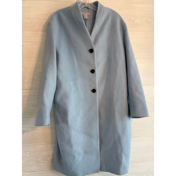 H&M Wool-Blend Long Coat in Light Blue Size 8 - Picture 1 of 3